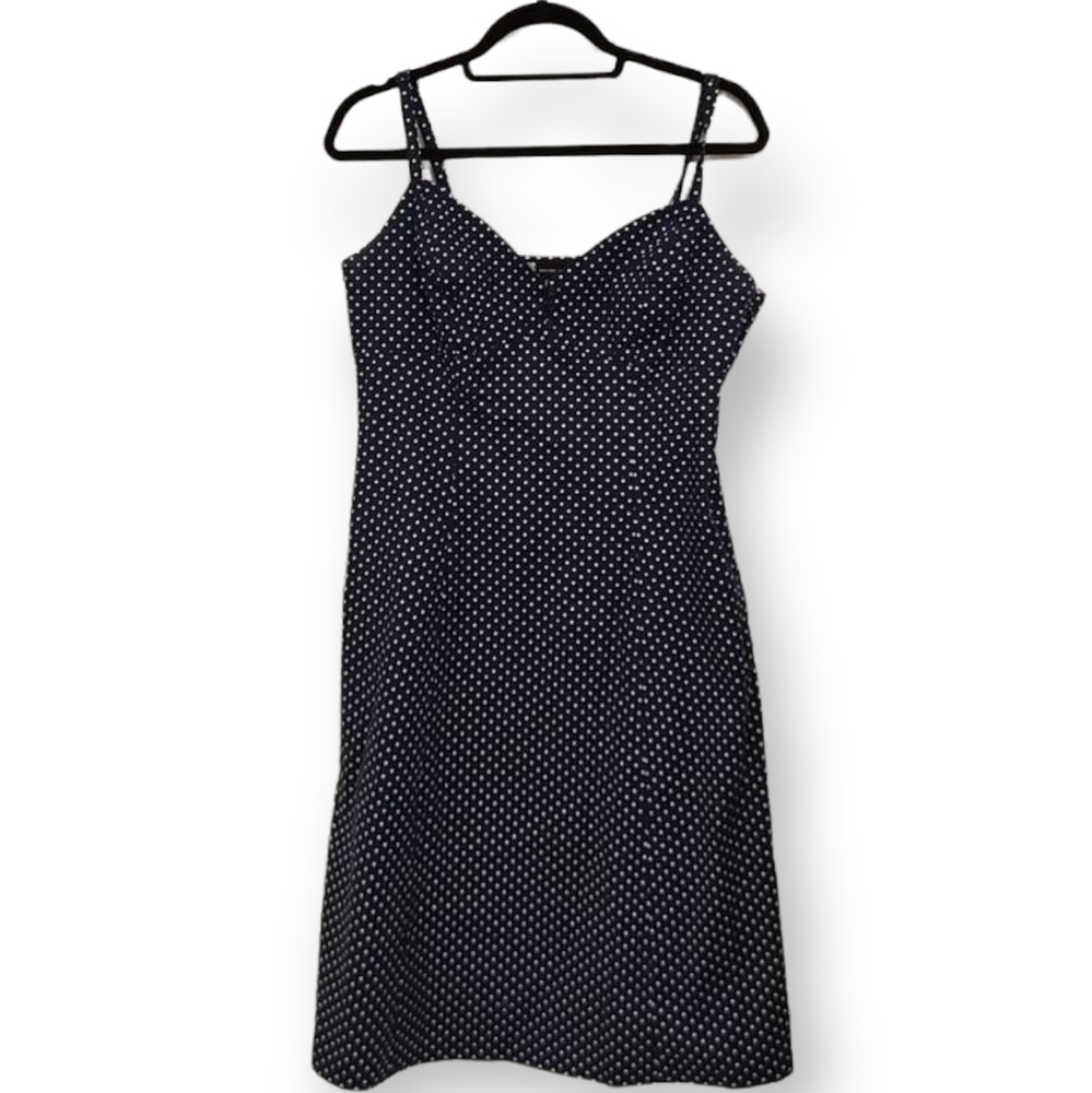 New York Blue and White Pokadot Fit and flair Stretch Dress Size 12